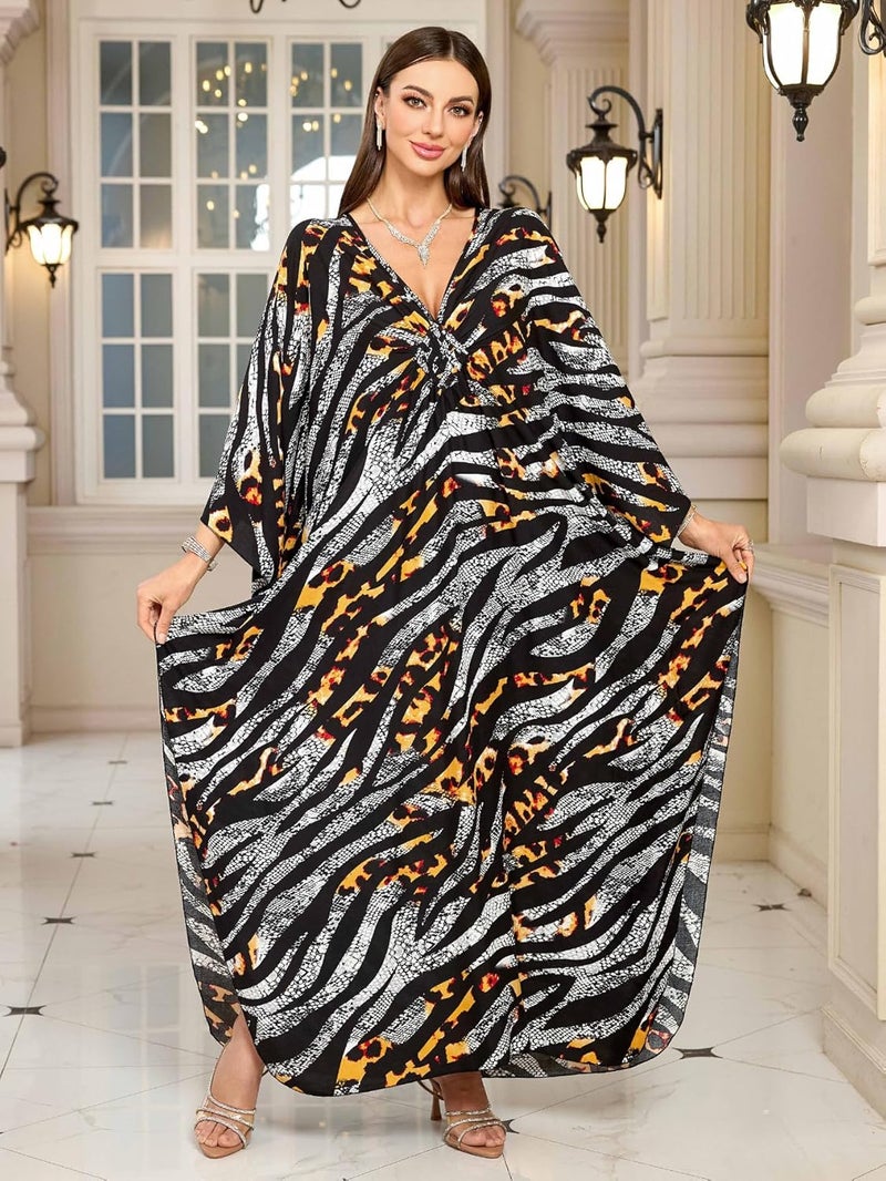KEYLORTING Women’s Kaftan Beach Cover Up Dress Plus Size Summer Swimsuit Loungewear Maxi Dress - Image 2